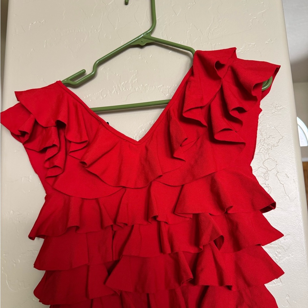Vibrant Red Ruffled Top - Picture 3 of 3